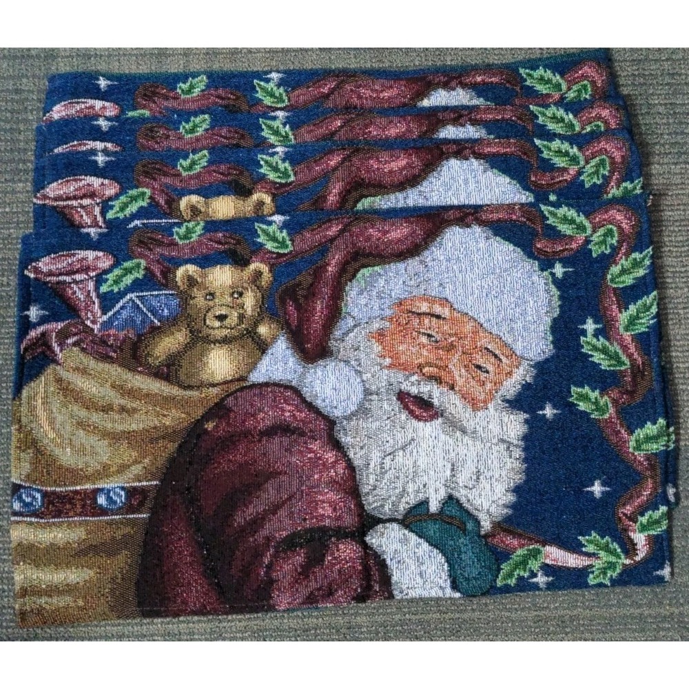 Santa Claus Woven Tapestry Christmas Placemats Set Of‎ 4 Table Setting Decor